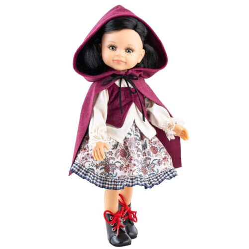 Catherine in White Antique Dress with Flowers, Burgundy Cape and Black Boots