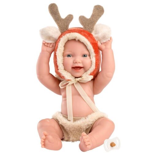 Llorens 11.8" Articulated Little Baby Doll William with Reindeer Hood