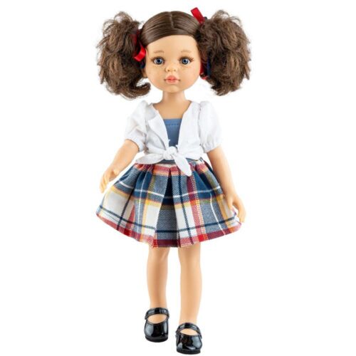 Las Amigas Doll - Brittany - Tied White Shirt, Plaid Skirt and Black Shoes - Paola