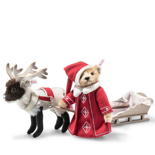 Santa Claus Teddy Bear W/Reindeer and Sleigh